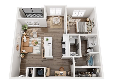 Floor plan for 1 bed, 1 bath, 1005 sqft